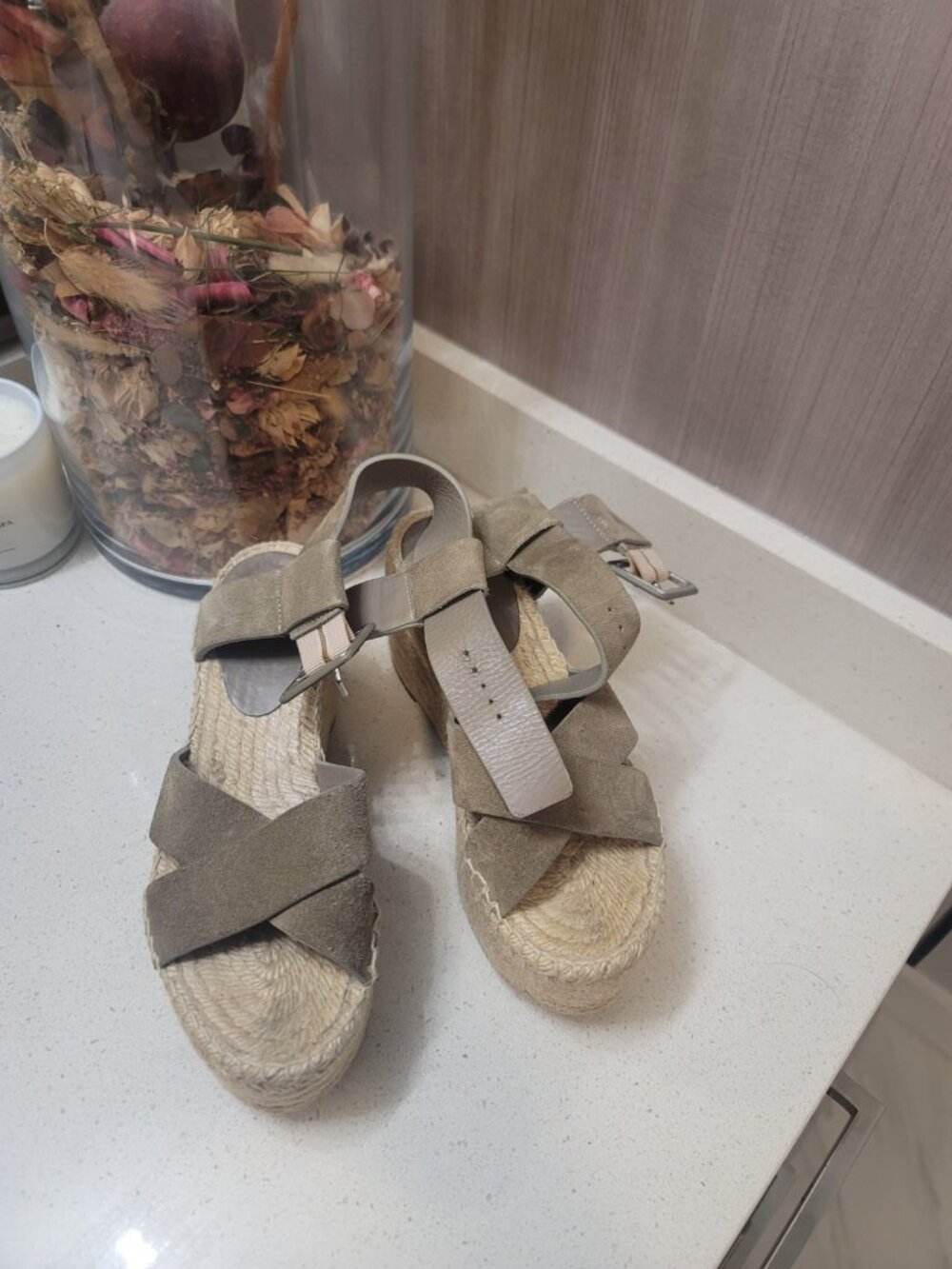 Celine Criss Cross Suede Platform Espadrille Sandal Dark Beige EU 39/8.5